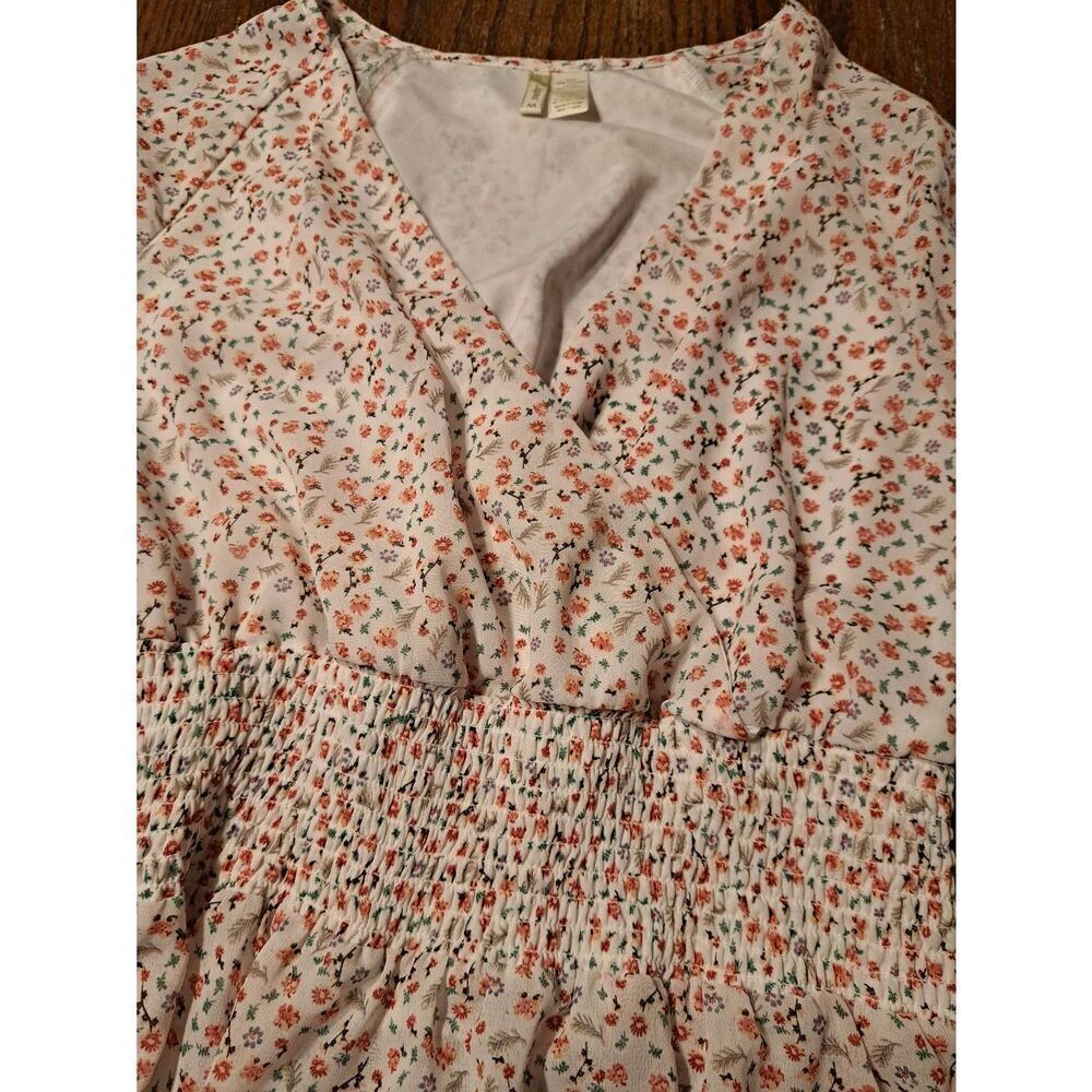 JAPNA Women's Medium V-Neck Floral Ruffle Hem Blouse Sheer Sleeves Pullover Boho - Picture 2 of 5